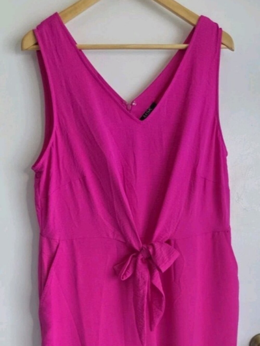 Fuscia Pink V-Neck Sleeveless Jumpsuit with Tied Waist